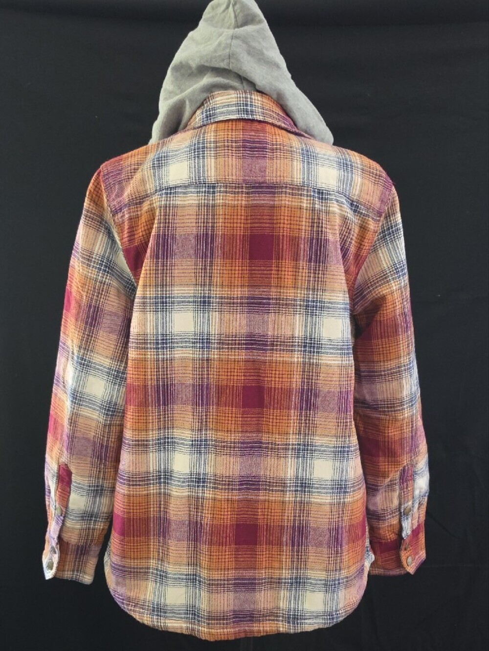 Natural Reflections Plaid Hooded Shirt Jacket - Red, Purple, Gray - Picture 4 of 15